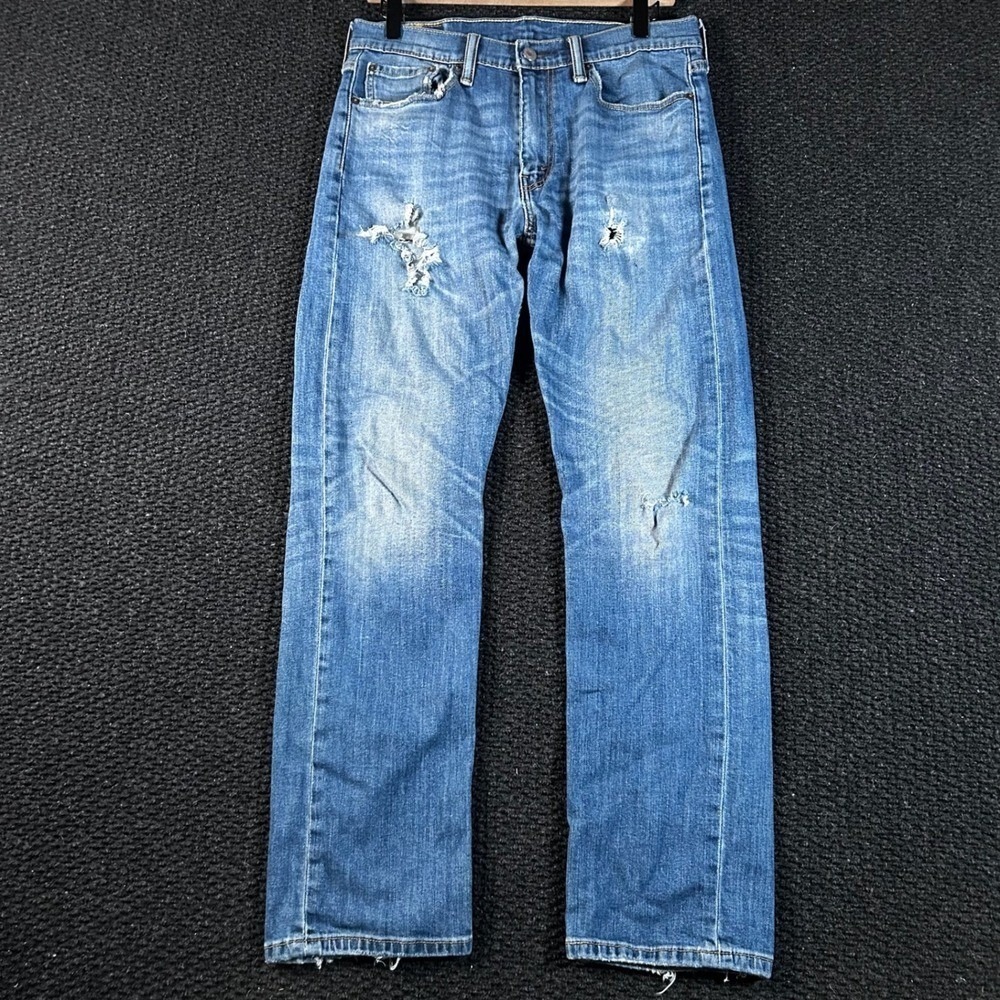 Levi's 513 Mens Jeans Blue Distressed Slim Straight Fit W31 X L30